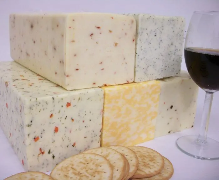 Picture of jack cheese with crackers and wine